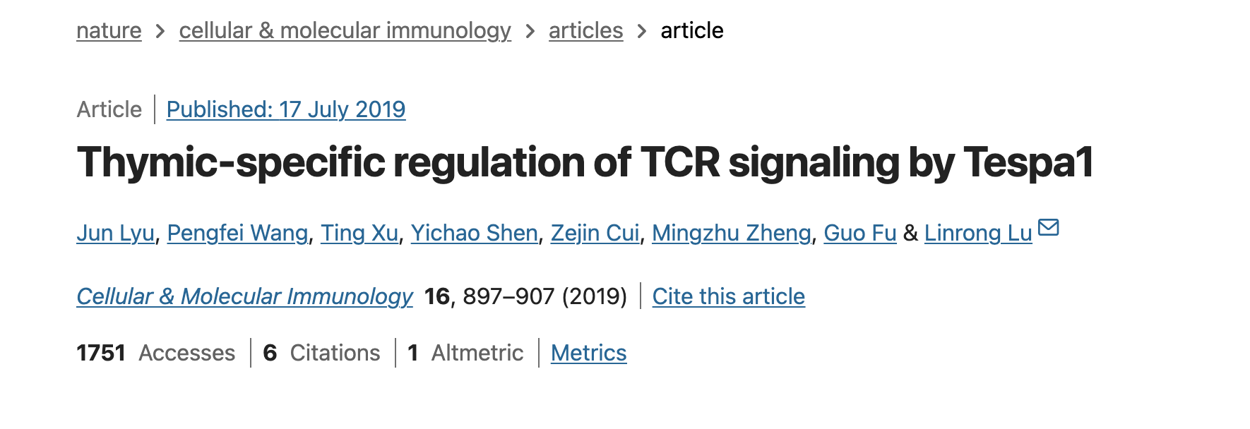 鲁林荣教授组在Cellular & Molecular Immunology发文提出胸腺T细胞TCR敏感性调控假说